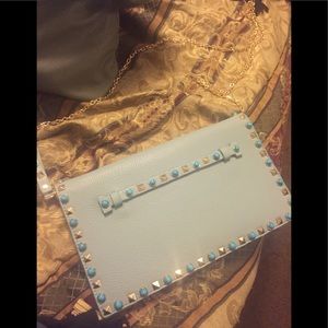 Gold and Baby Blue Studded Purse!